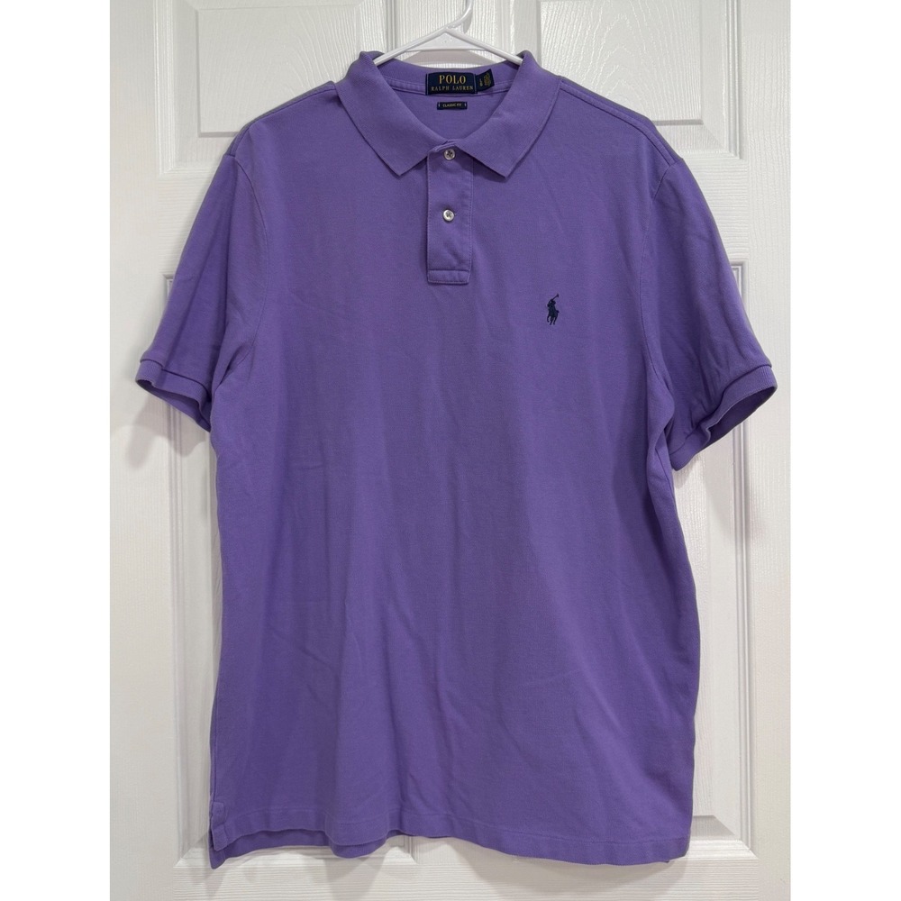 Polo Ralph Lauren Mens Large Purple Classic Fit Short Sleeve Pique Polo Shirt